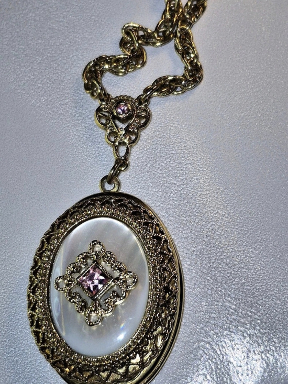 1928 Jewelry Gold-Tone Locket Necklace with Pink Beads
